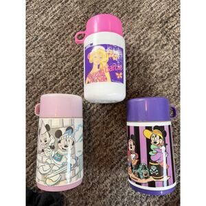 Vintage Walt Disney, Aladdin Mickey & Minnie Thermos Cup & Barbie Thermos